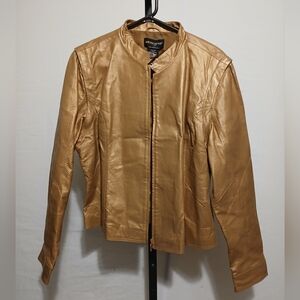 Vintage Metro Style Gold Learher Short Coat